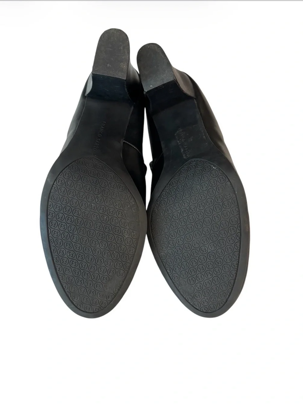 Franco Sarto Women's Black Leather Block Heel Slip-On Shoes